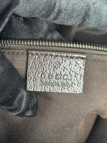 GUCCI Web Flat Messenger Green and Red Stripe Brown