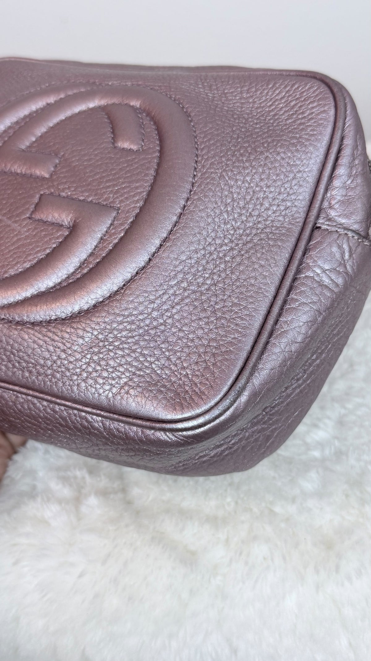 GUCCI Soho Disco Leather Purple Metallic Crossbody