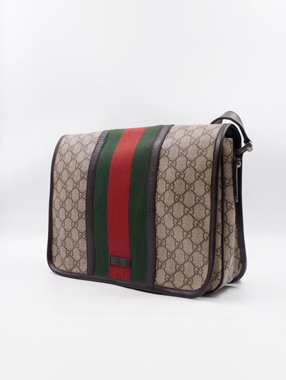 Gucci Web Flap Messenger Coated Canvas Brown