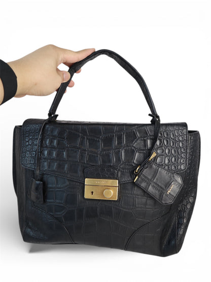 Prada Croc-Embossed Leather Top Handle Bag – Medium