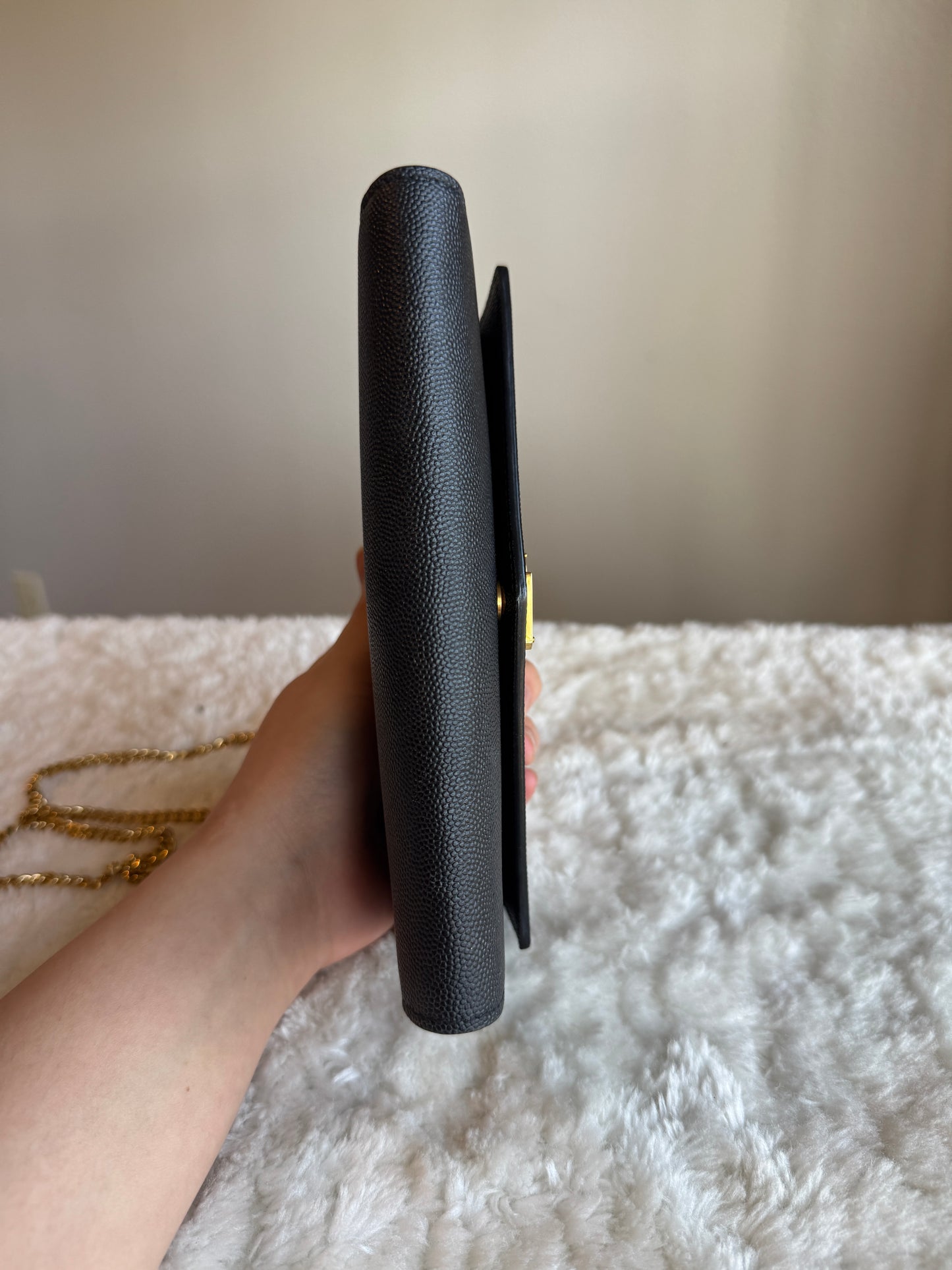 SAINT LAURENT Uptown Chain Wallet Caviar Leather bLack