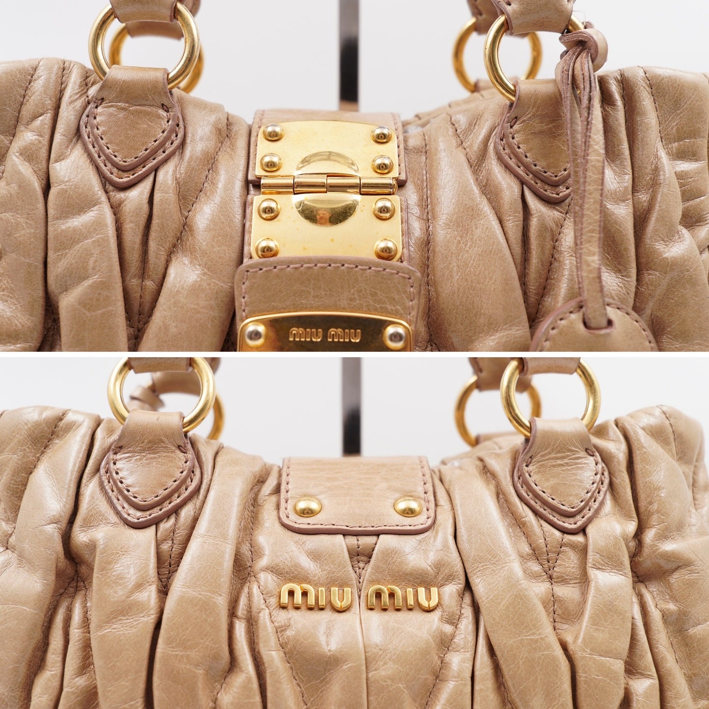 Miumiu Matelassé Leather Handbag Beige