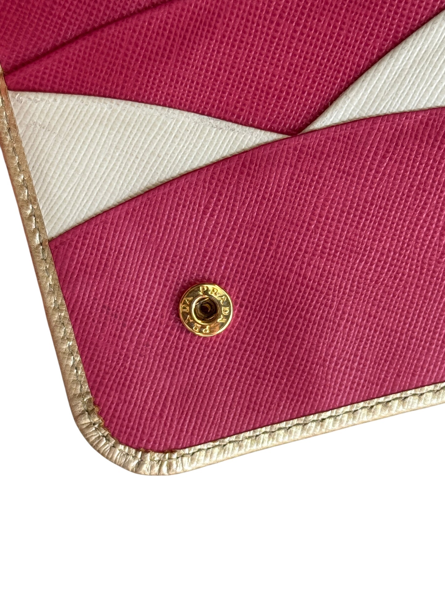 WA1👛 Prada Saffiano metal leather wallet in gold with a zip-around closure (COA Included) Retail $1070✅