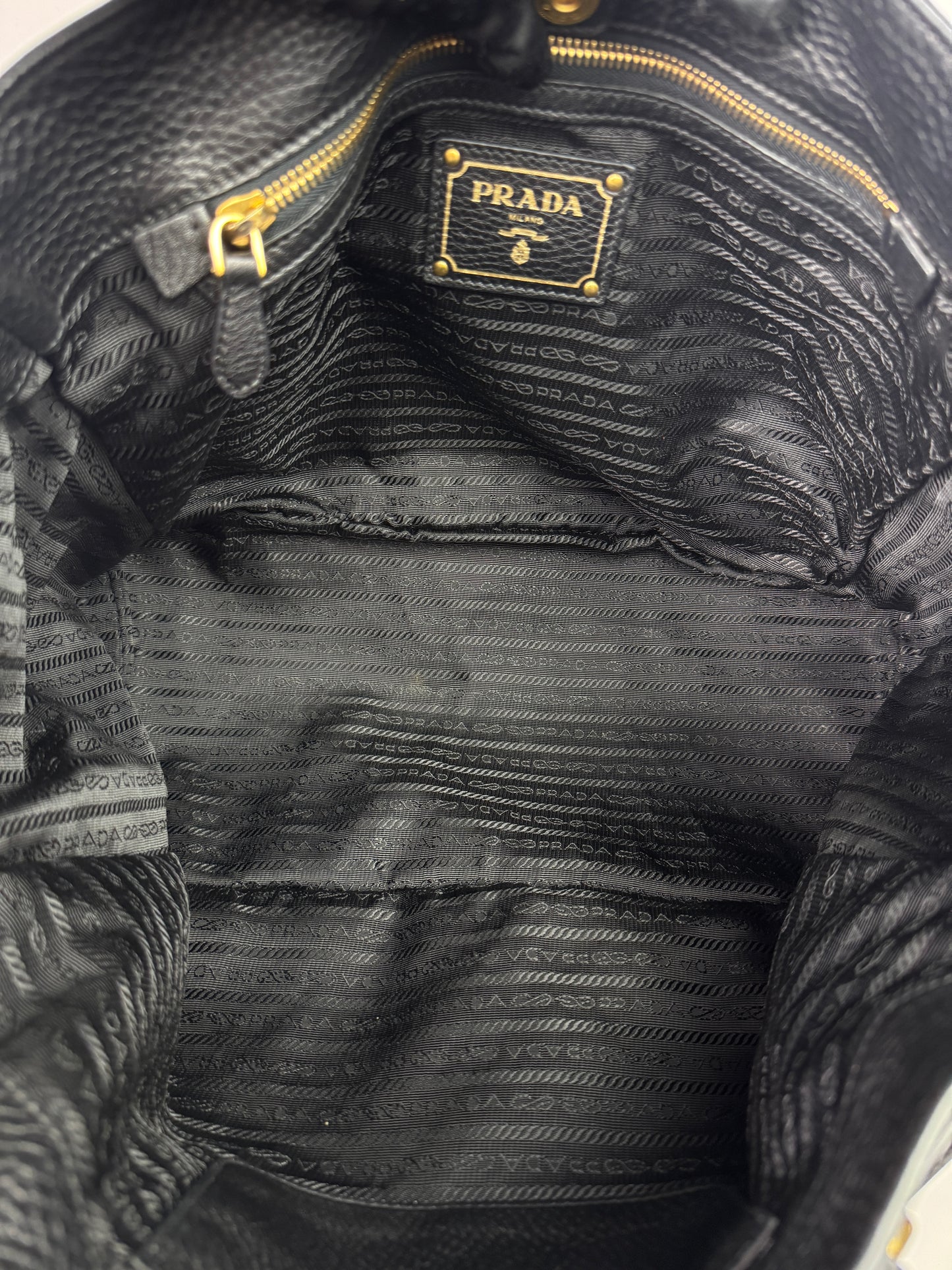 PRADA Vitello Daino Double Pocket Leather Black