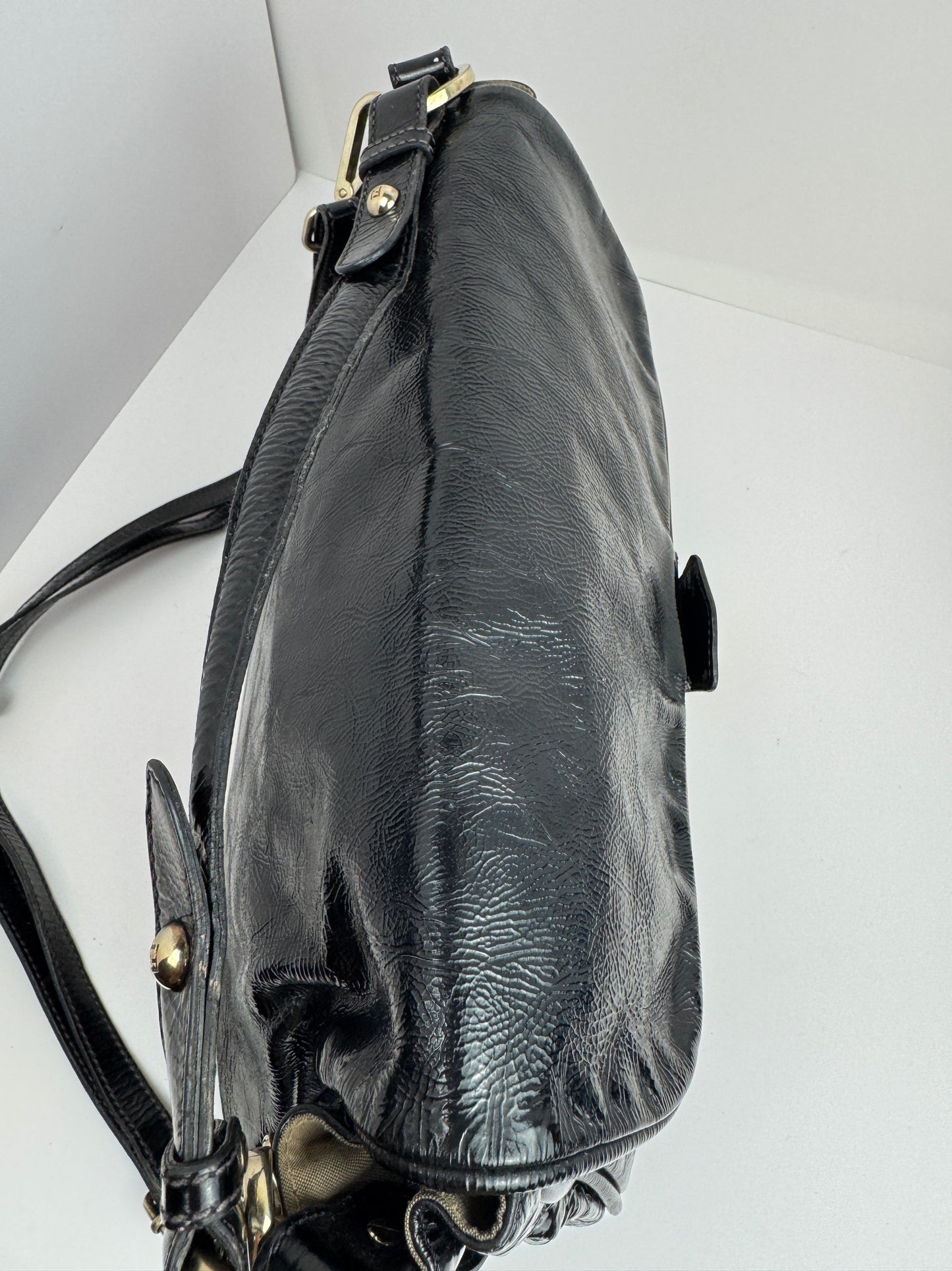 FENDI Patent Fly Shoulder Bag Black