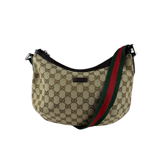 Gucci Web Halfmoon Crossbody GG Canvas