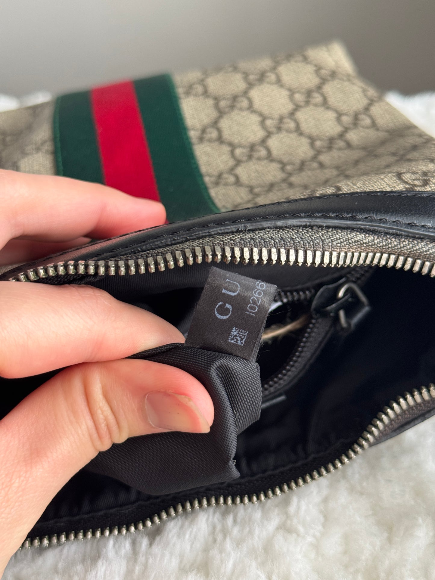 GUCCI Web Flat Mini Crossbody GG Supreme Coated Canvas Black