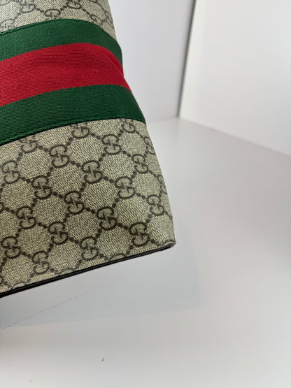 GUCCI Web Clutch GG Supreme Coated Canvas