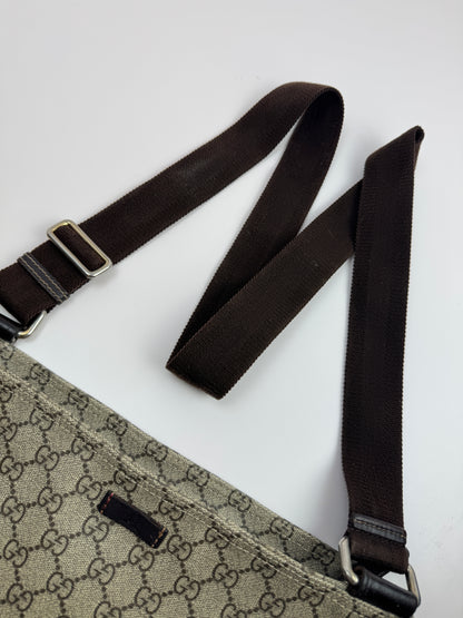 Gucci Flat Zip Top Messenger Coated Canvas Brown