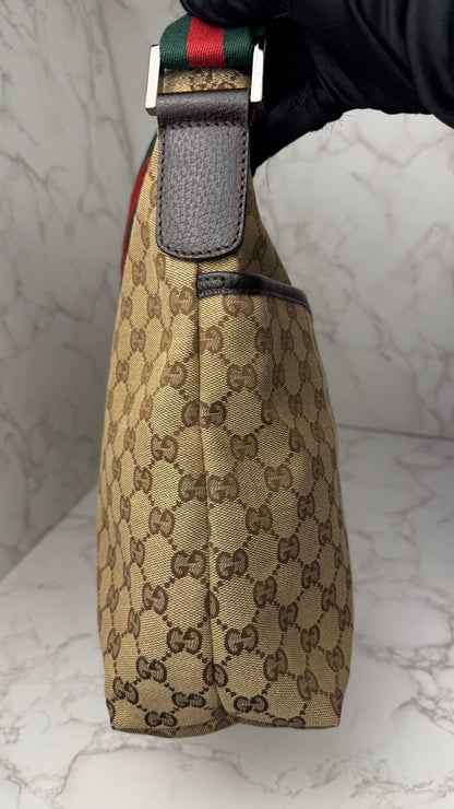 Gucci Flat  Crossbody GG Canvas Web Strap Brown