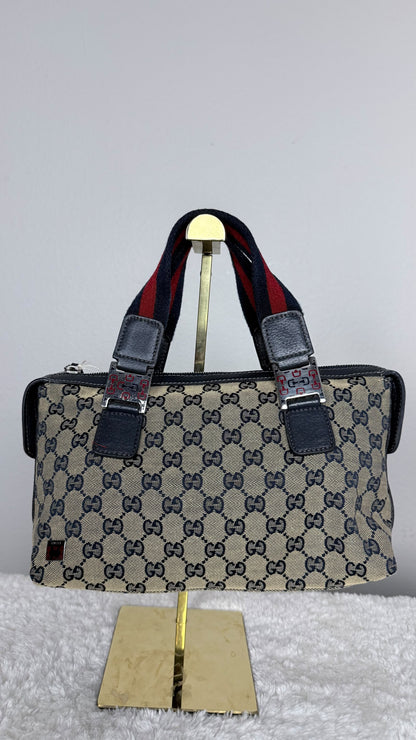 GUCCI Web Boston Pop GG Canvas Navy