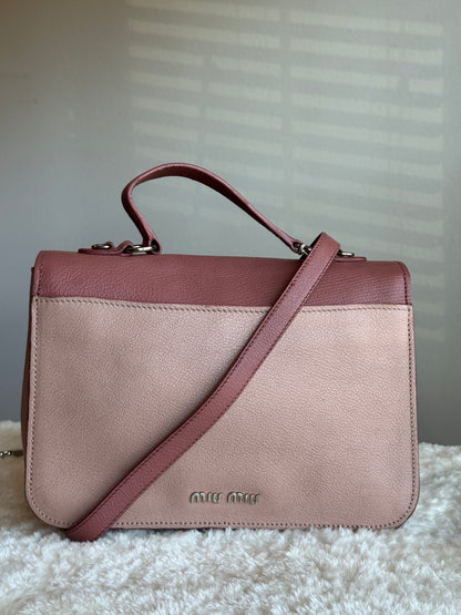 MIU MIU Pink Leather Madras Top Handle two tone