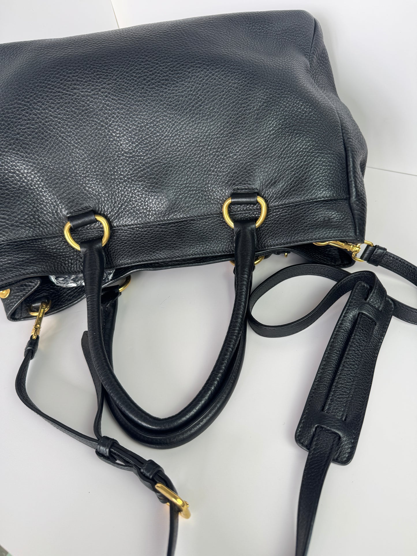 PRADA Vitello Daino Double Pocket Leather Black