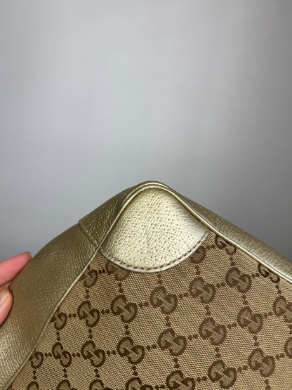 GUCCI Bree Small Handbag GG Canvas metallic Gold