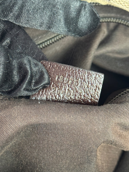 GUCCI Web Flat Messenger Green and Red Stripe Brown