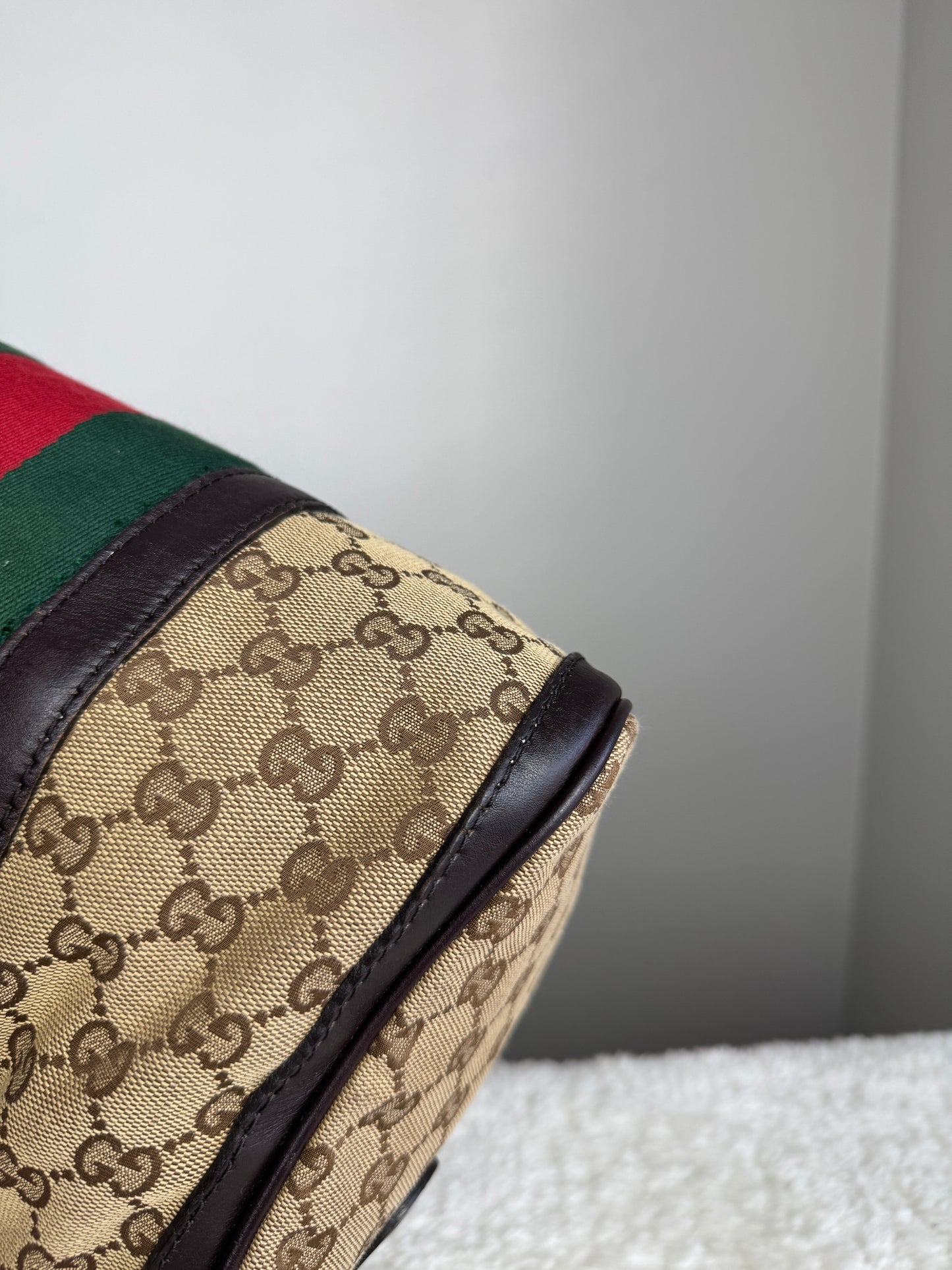 GUCCI Web Boston GG Canvas With strap Brown