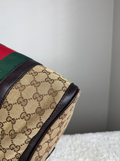 GUCCI Web Boston GG Canvas With strap Brown