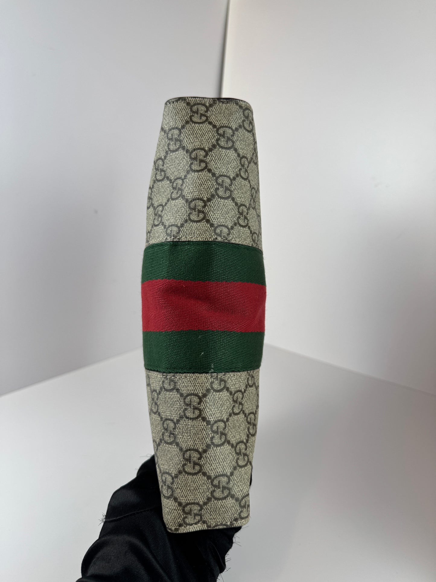 GUCCI Web Clutch GG Supreme Coated Canvas