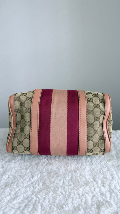 GUCCI Web Boston Small GG Canvas With Strap
