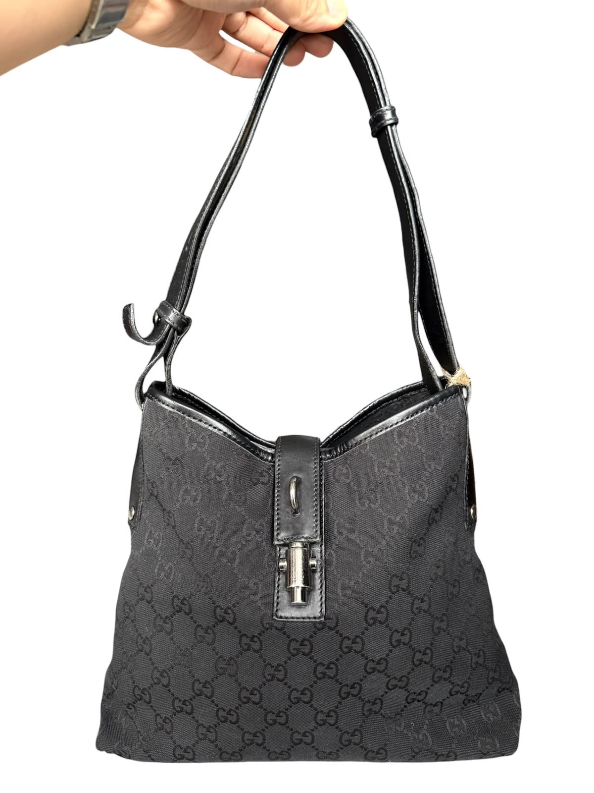 Gucci Piston Lock Shoulder bag GG Canvas Black