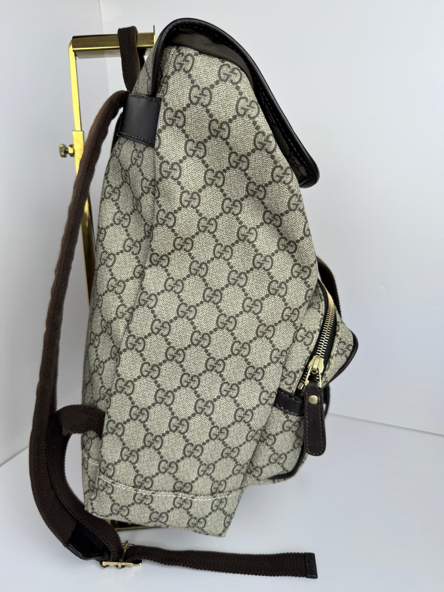 Gucci Buckle Backpack GG Coated Canvas Medium