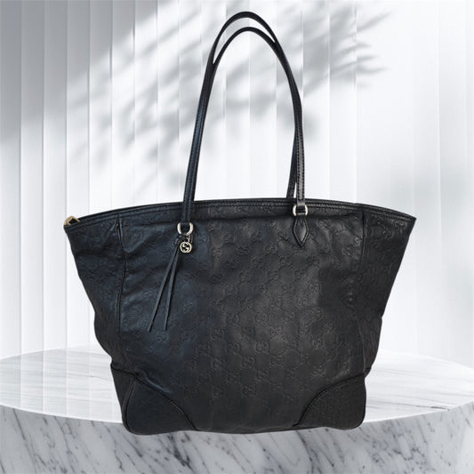 Gucci Bree Shopping Tote Leather Black Monogram