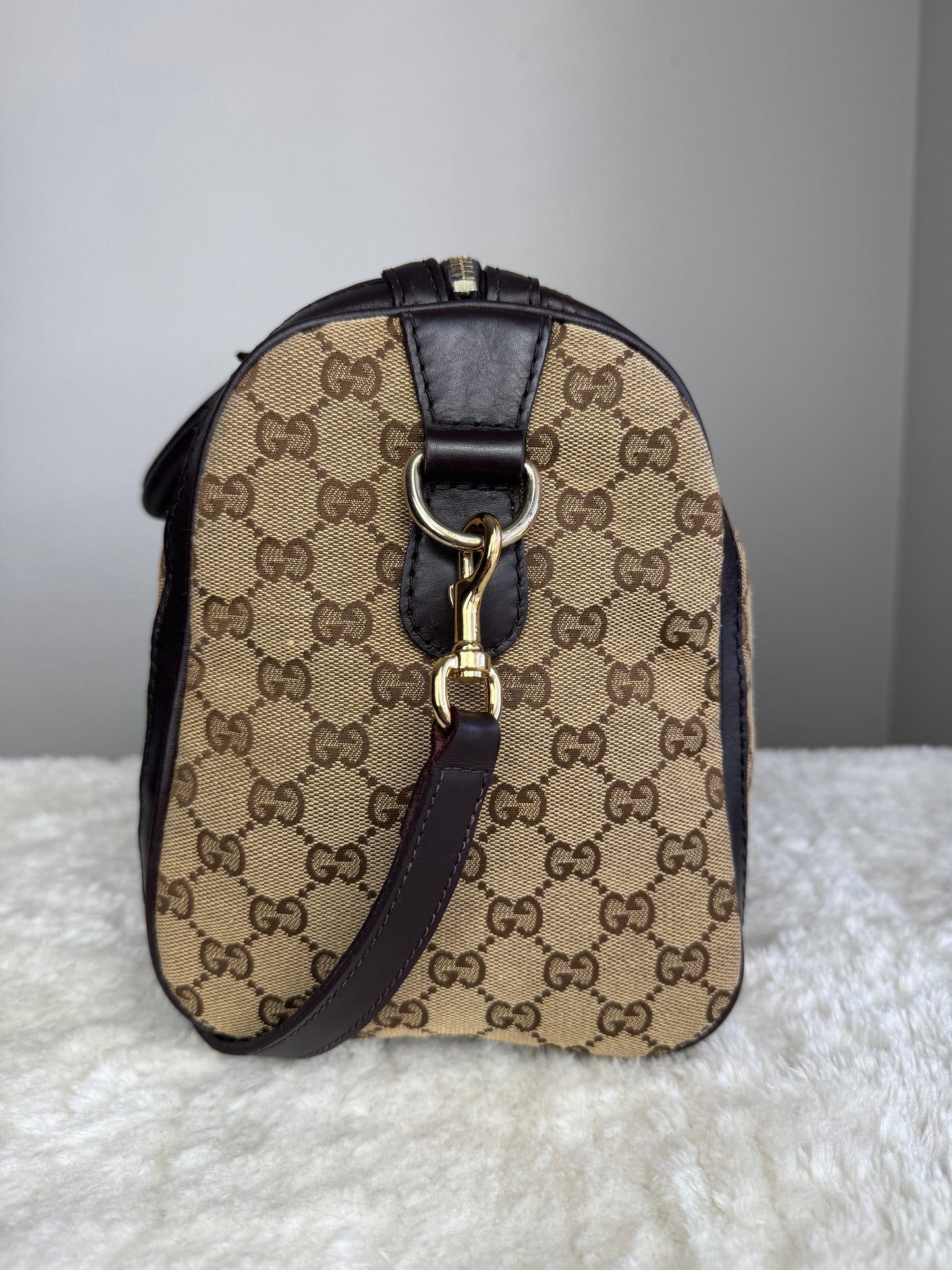 GUCCI Web Boston GG Canvas With strap Brown