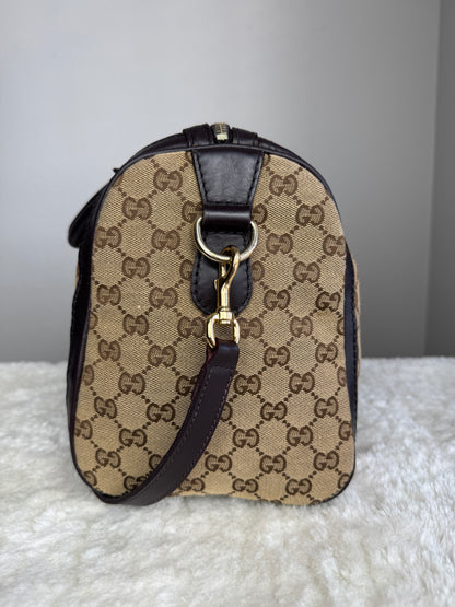 GUCCI Web Boston GG Canvas With strap Brown