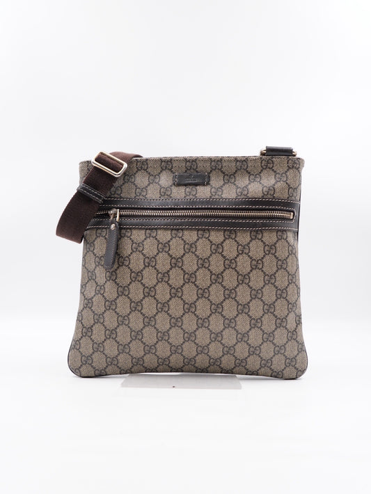 Gucci Front Zip Flat Messenger Bag Coated Canvas Medium