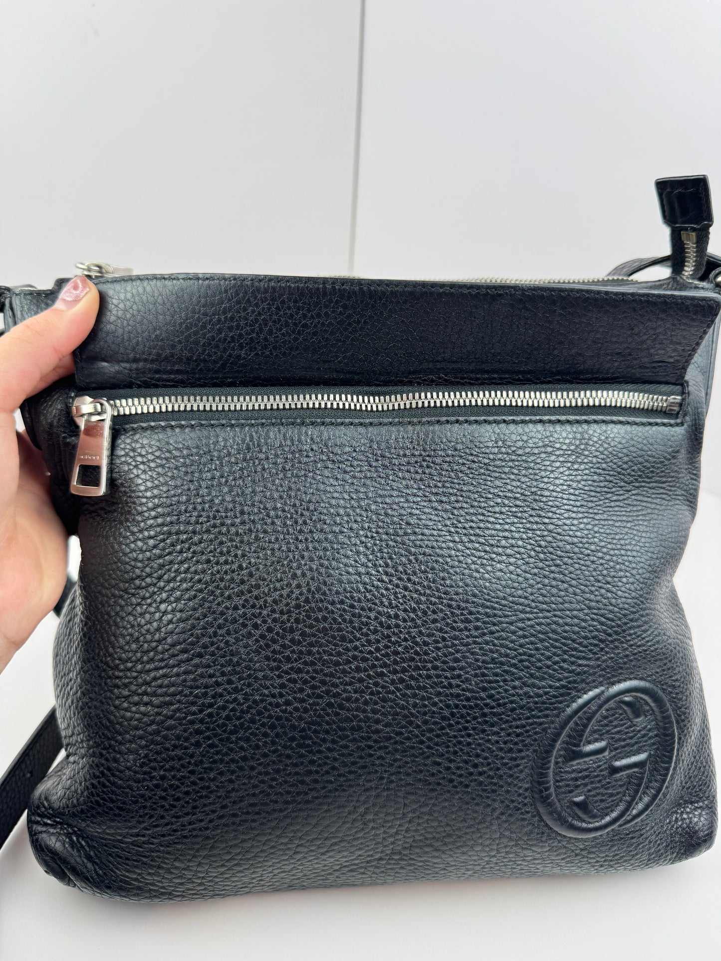 GUCCI Interlocking GG Leather Messenger Black