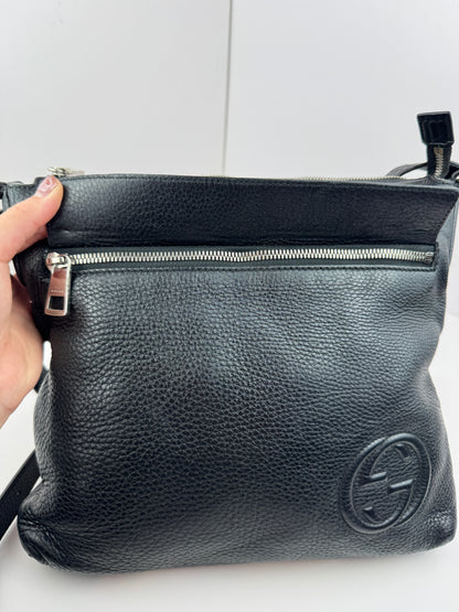GUCCI Interlocking GG Leather Messenger Black