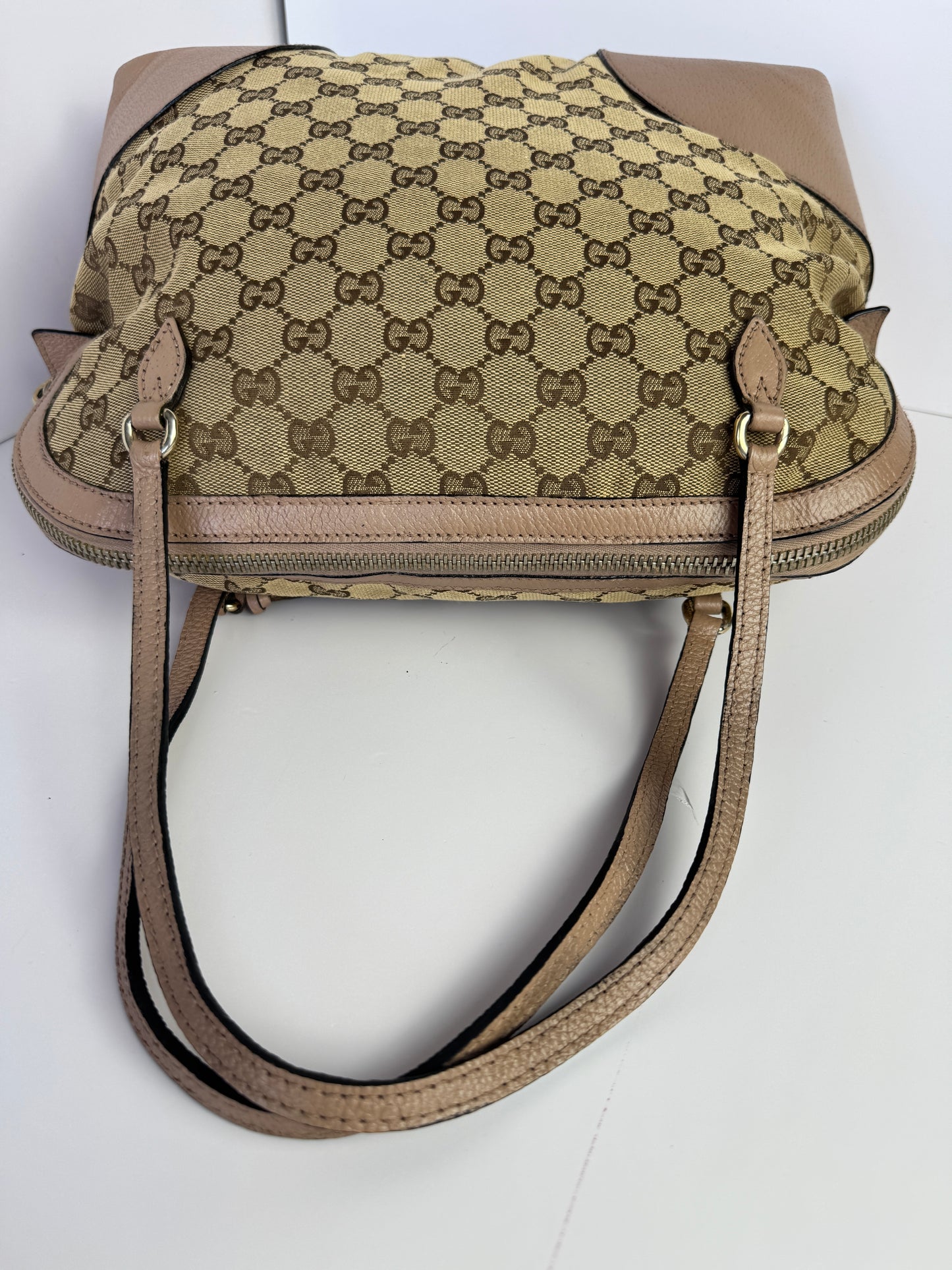 GUCCI Bree GG Canvas Shoulder Bag Pink Nude