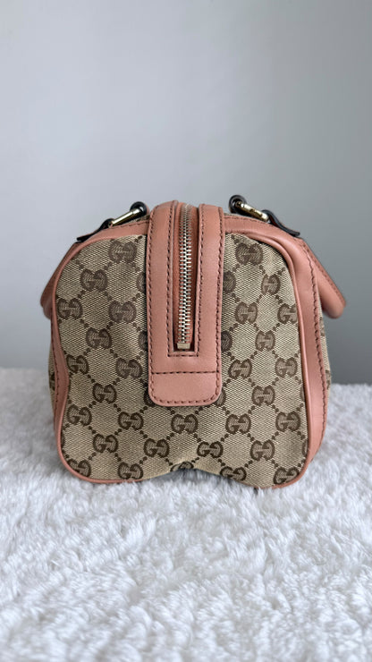 GUCCI Web Boston Small GG Canvas With Strap