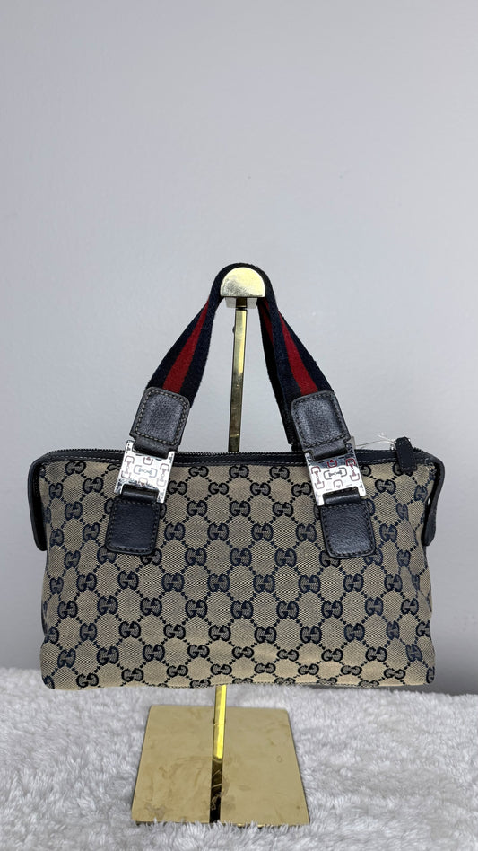 GUCCI Web Boston Pop GG Canvas Navy