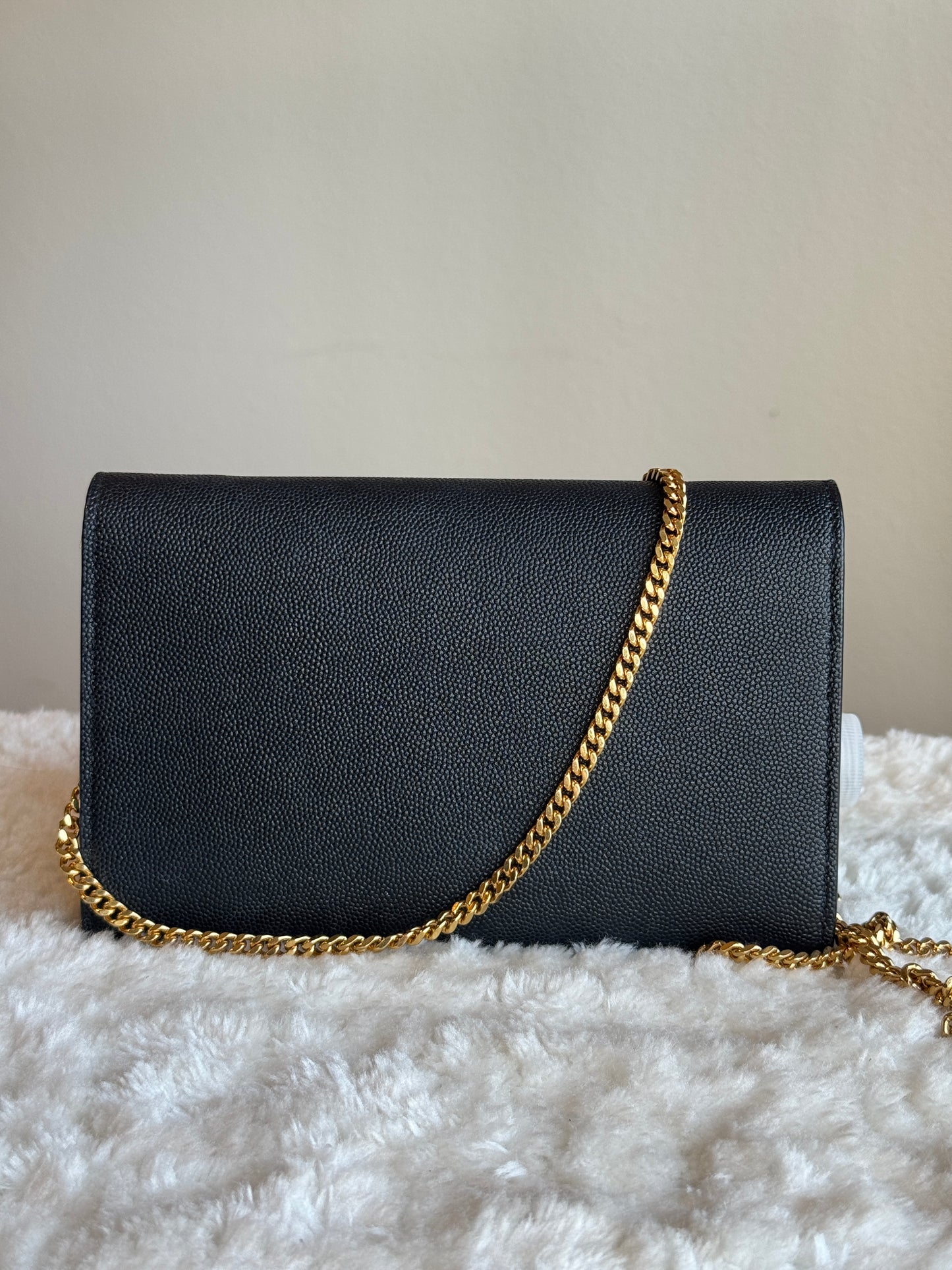 SAINT LAURENT Uptown Chain Wallet Caviar Leather bLack
