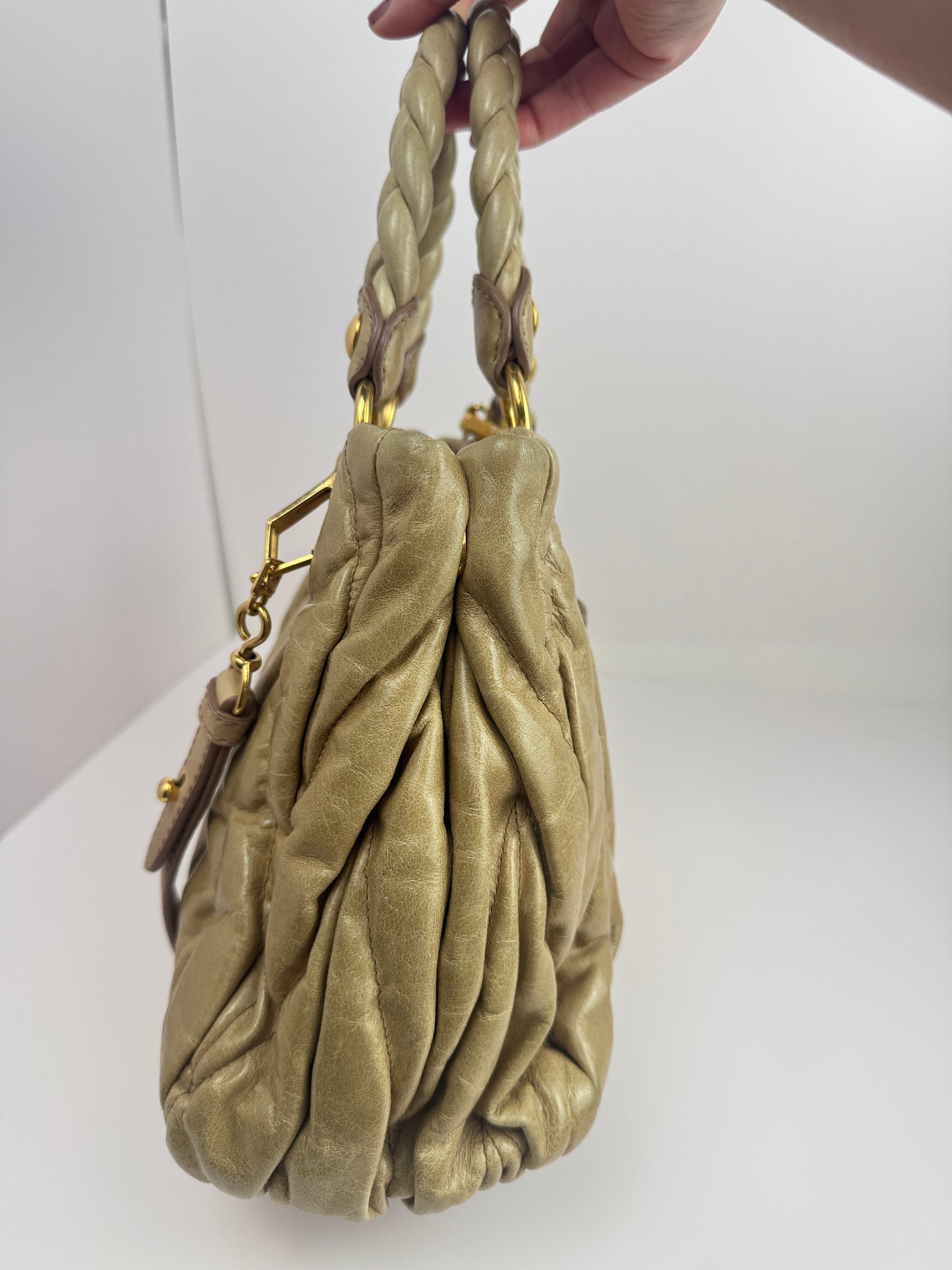 Miumiu Matelasse handle beige leather