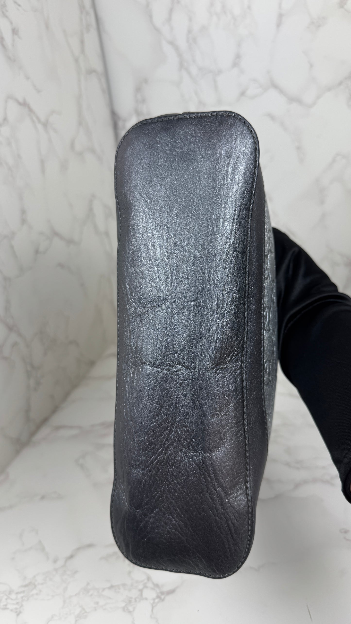 Gucci GG Leather Hobo Silver and Grey