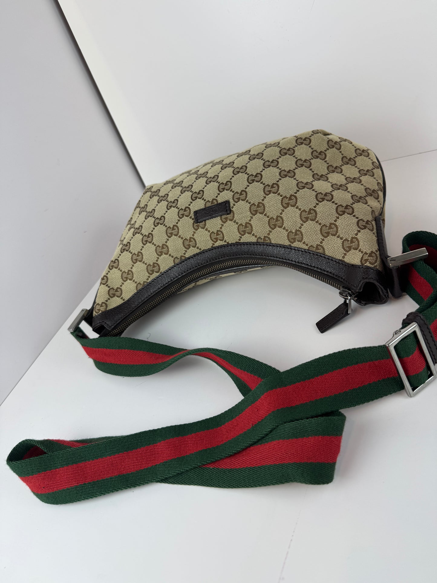 Gucci Web Halfmoon Crossbody GG Canvas