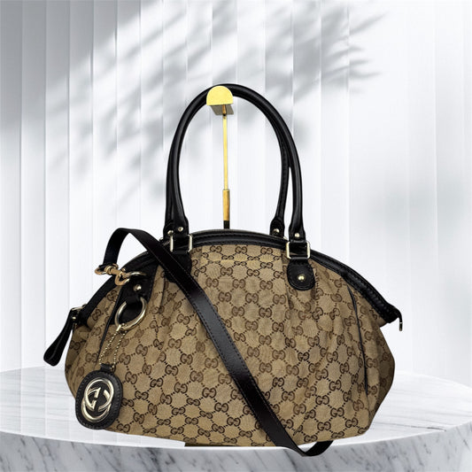 Gucci Sukey Boston With Strap GG Canvas Brown