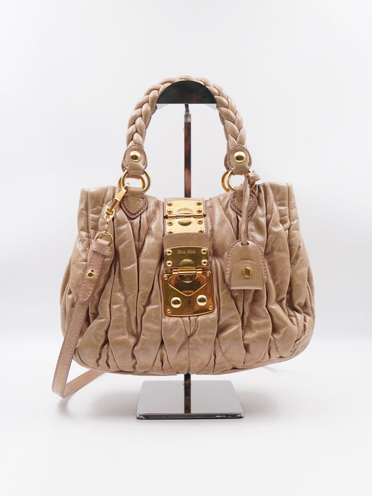 Miumiu Matelassé Leather Handbag Beige
