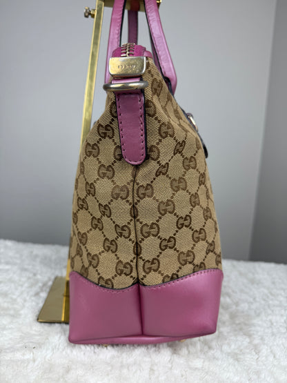 GUCCI Heart Bit Handbag with strap GG Canvas Pink