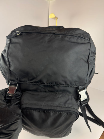 PRADA Tessuto Nylon Montagna Double Buckle Backpack Black