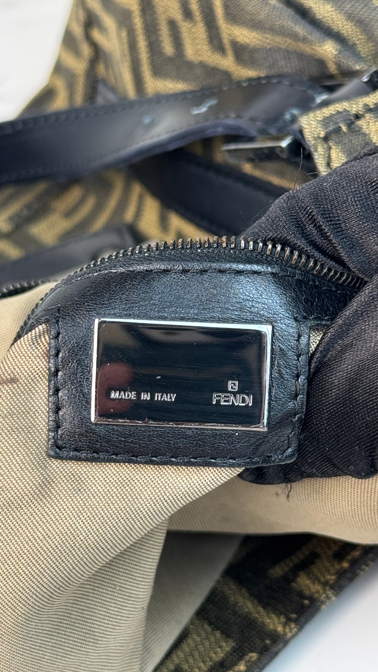 Fendi Zucca Canvas Leather Trim Tote Bag