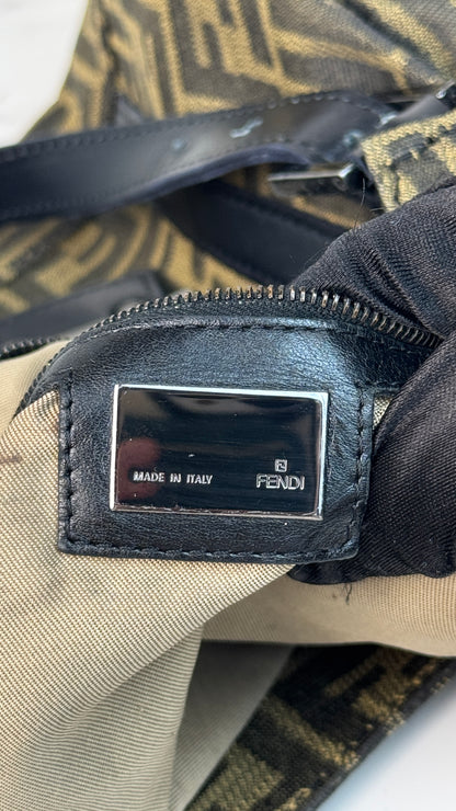 Fendi Zucca Canvas Leather Trim Tote Bag
