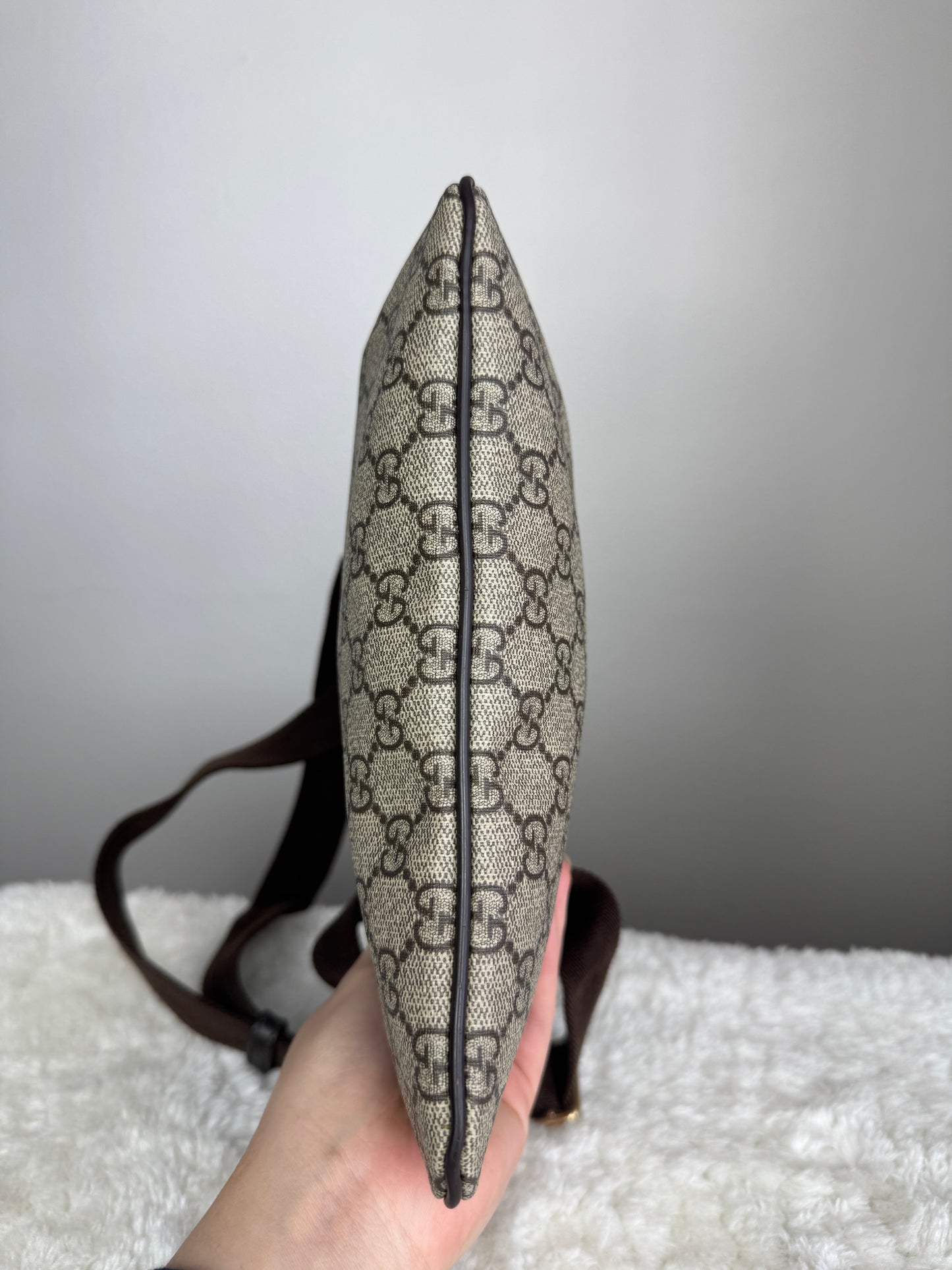 GUCCI Flat Mini Crossbody GG Supreme Coated canvas Brown