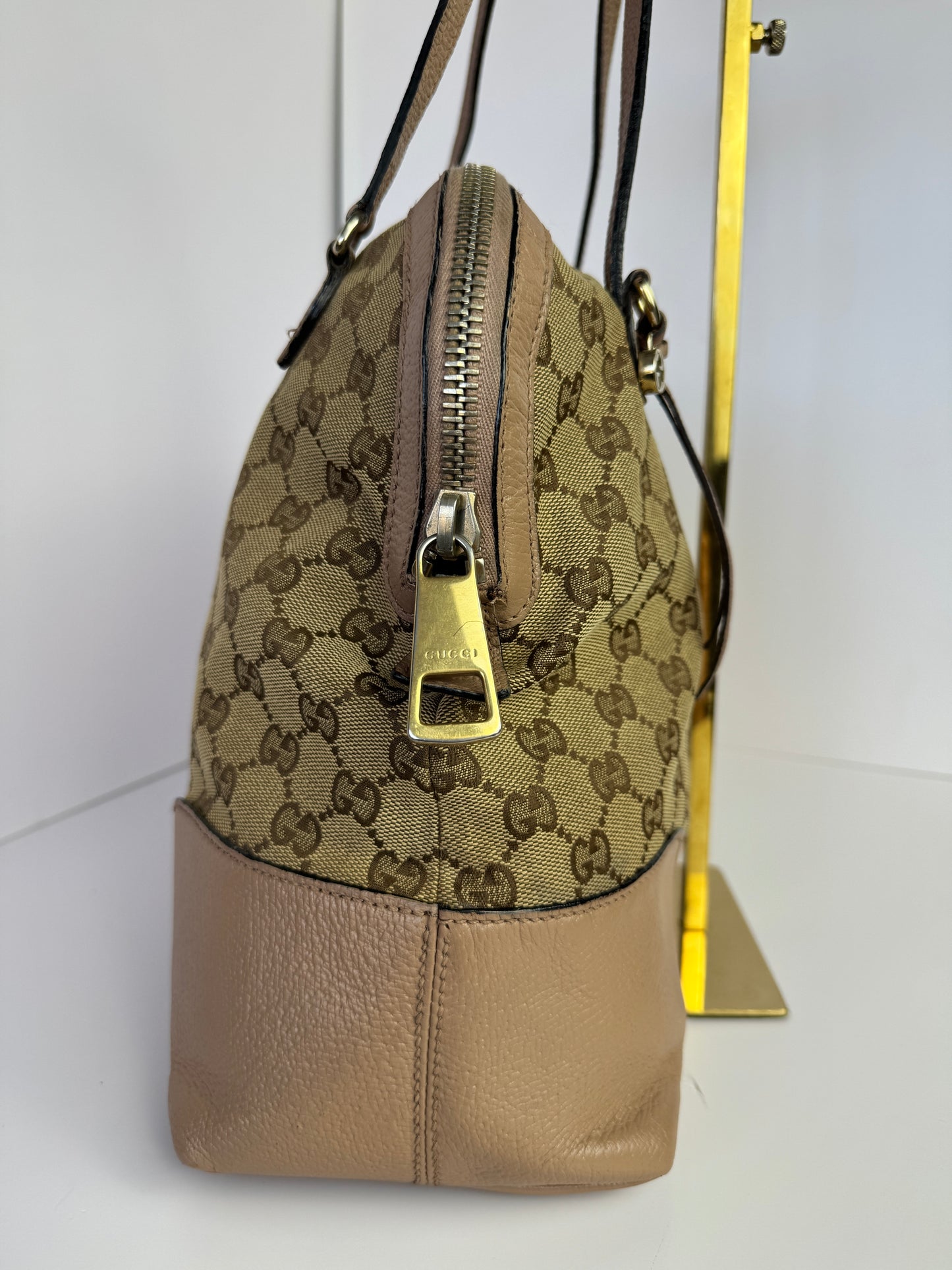 GUCCI Bree GG Canvas Shoulder Bag Pink Nude