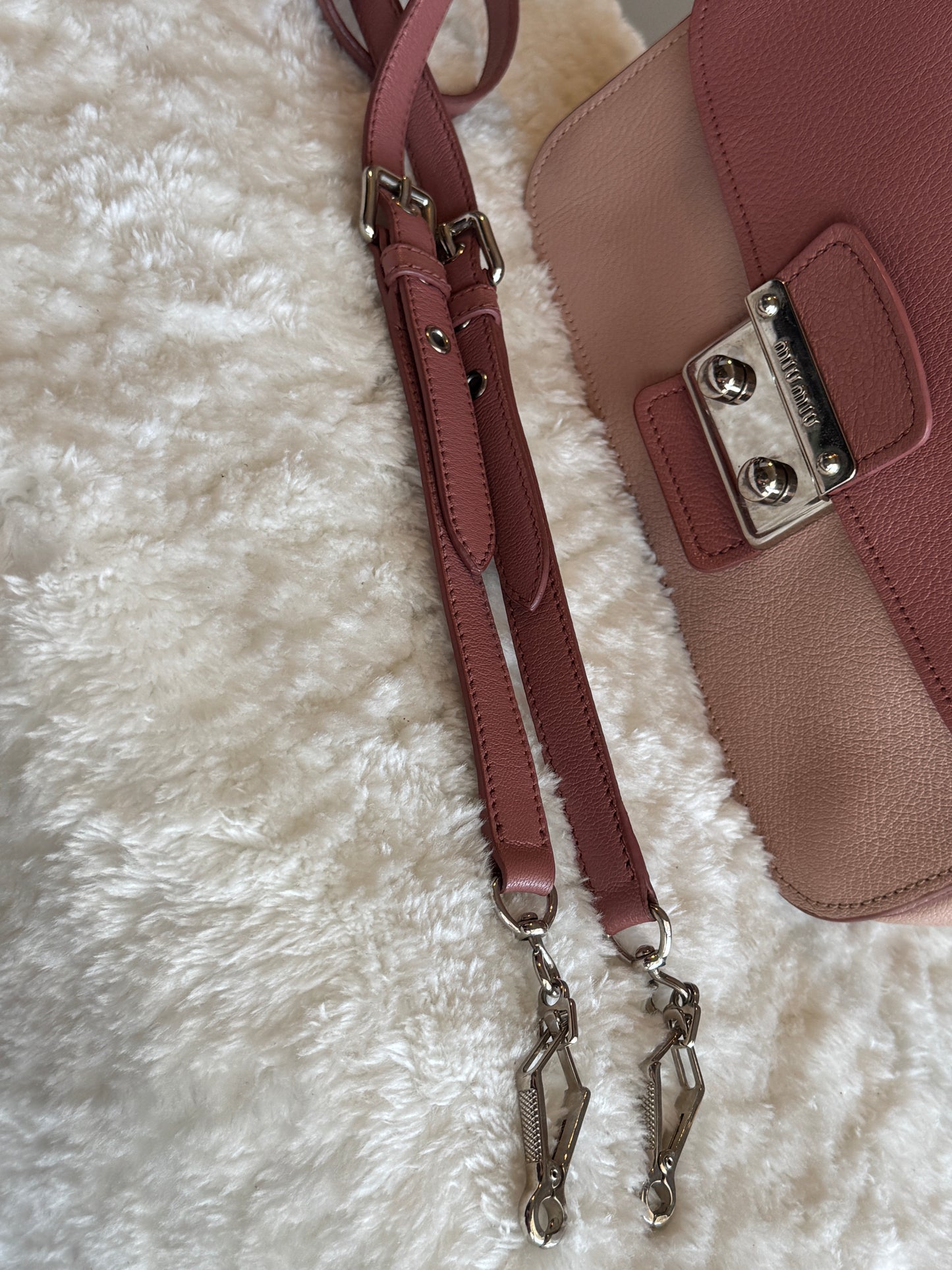 MIU MIU Pink Leather Madras Top Handle two tone
