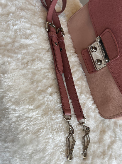MIU MIU Pink Leather Madras Top Handle two tone