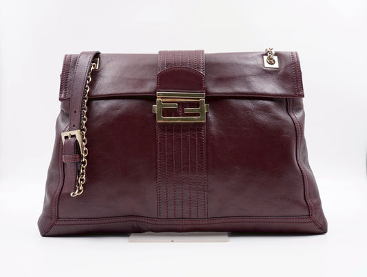 Fendi Purple Leather Maxi Baguette Flap