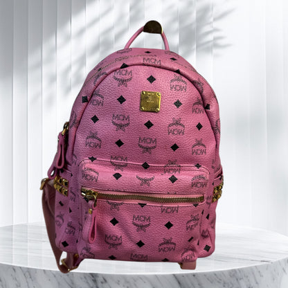 MCM Pink Visetos Stark backpack with gold-toned hardwar